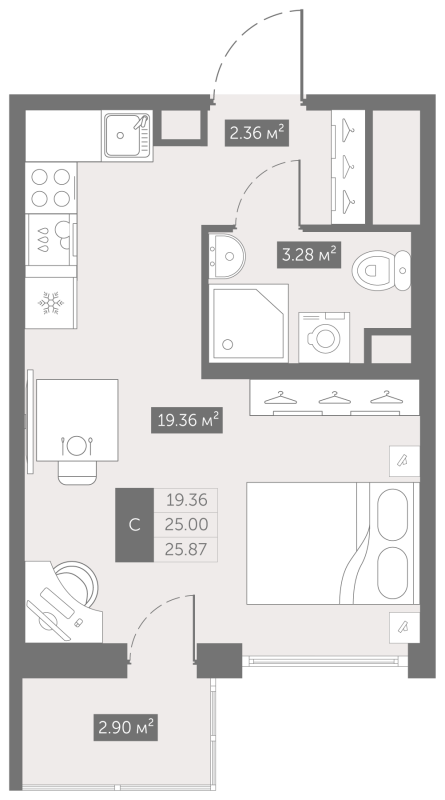 1 ккв 34 м²