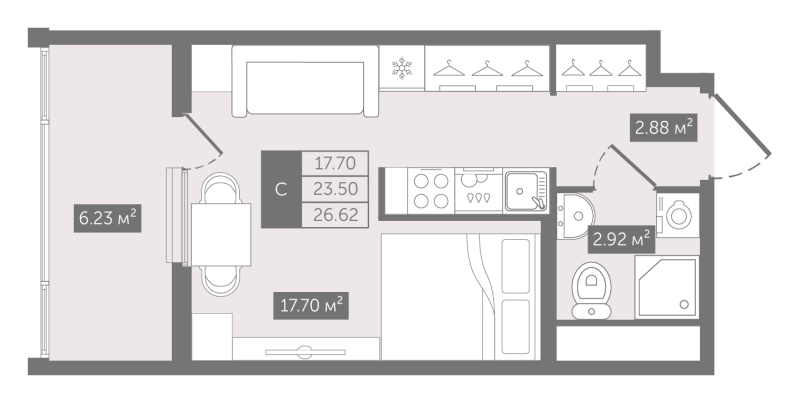 Студия 26,6 м²
