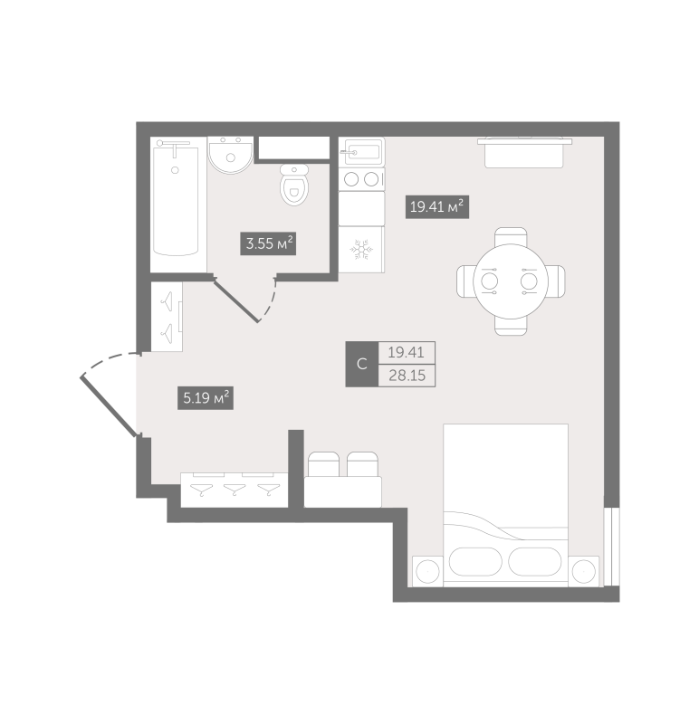 Студия 29 м²