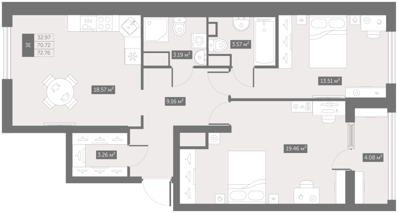 3 ккв (Евро) 72,8 м²