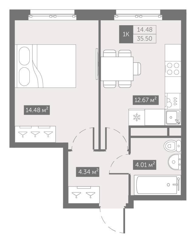 1 ккв 35,5 м²