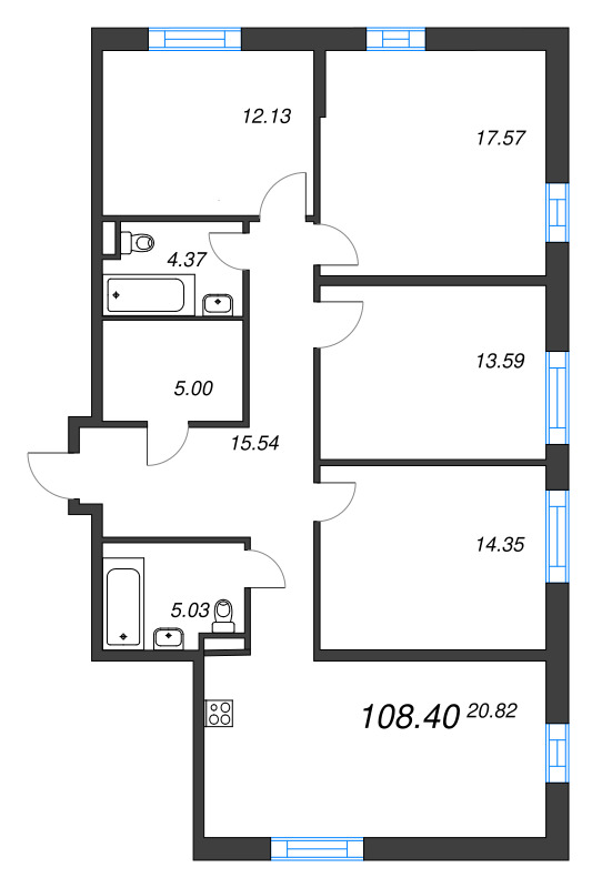 5 ккв (Евро) 108,8 м²