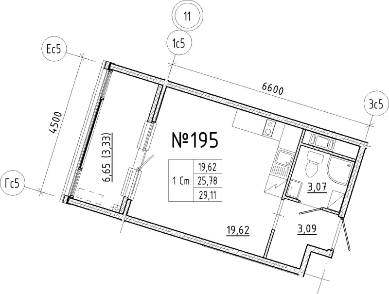 Студия 29,1 м²