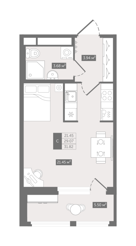 Студия 31,8 м²