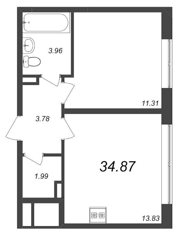 1 ккв 34,5 м²