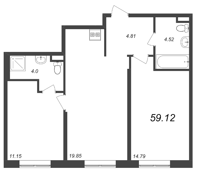 3 ккв (Евро) 59,1 м²