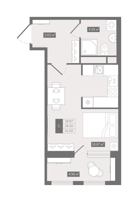 Студия 31 м²