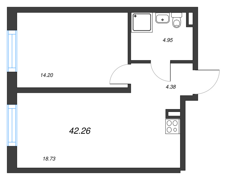 2 ккв (Евро) 41,8 м²