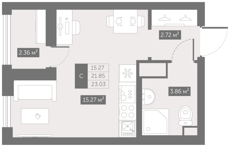 Студия 23 м²