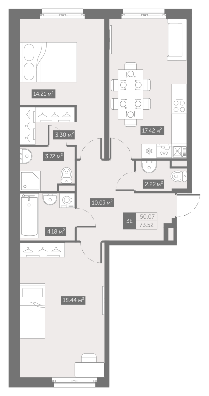 3 ккв (Евро) 73,5 м²