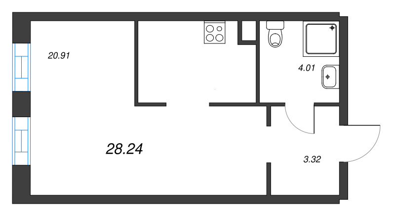 Студия 28,3 м²