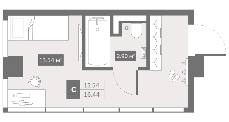 Студия 17,5 м²