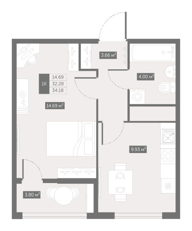 1 ккв 34,1 м²