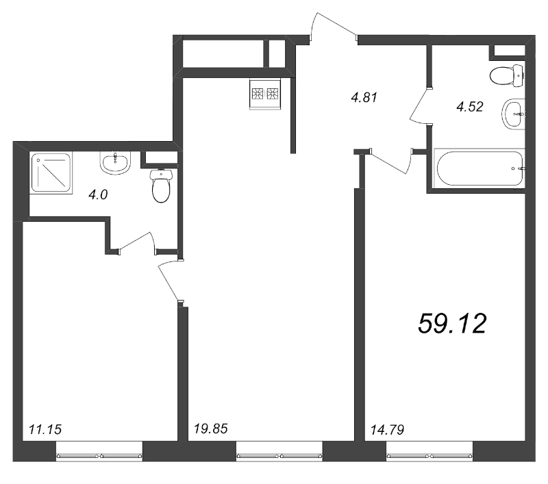 3 ккв (Евро) 58,8 м²