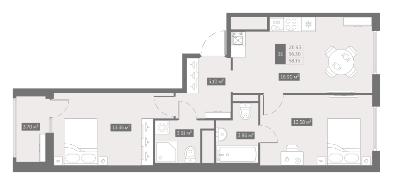 3 ккв (Евро) 58,3 м²