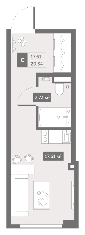 Студия 20,9 м²