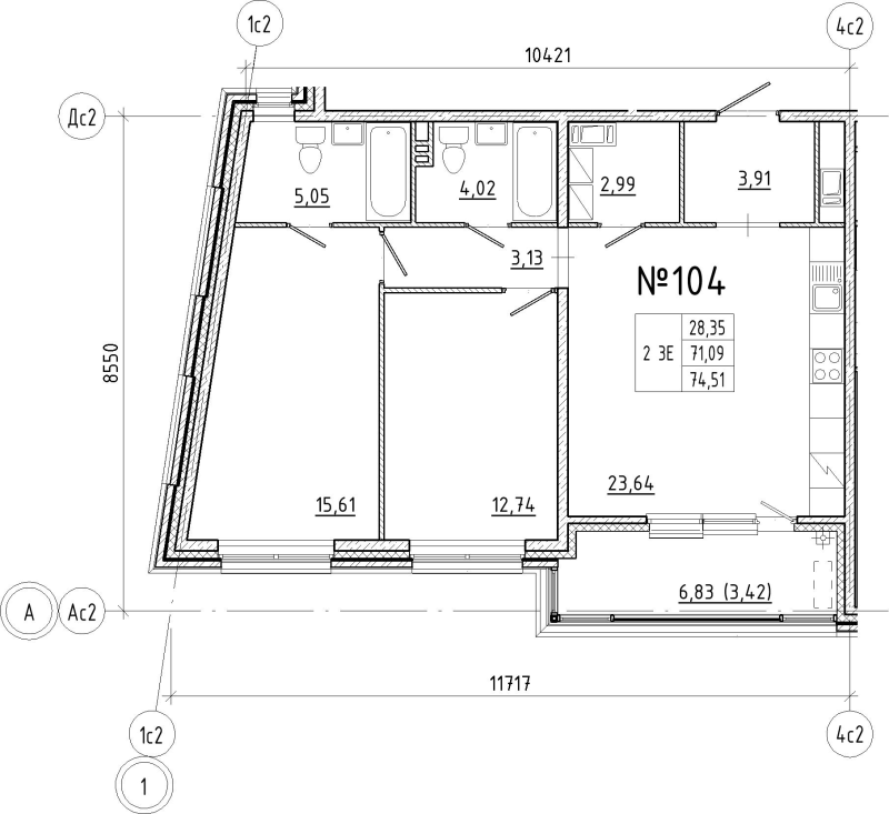 3 ккв (Евро) 74,7 м²