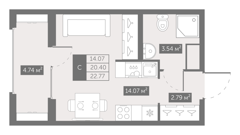 Студия 22,8 м²