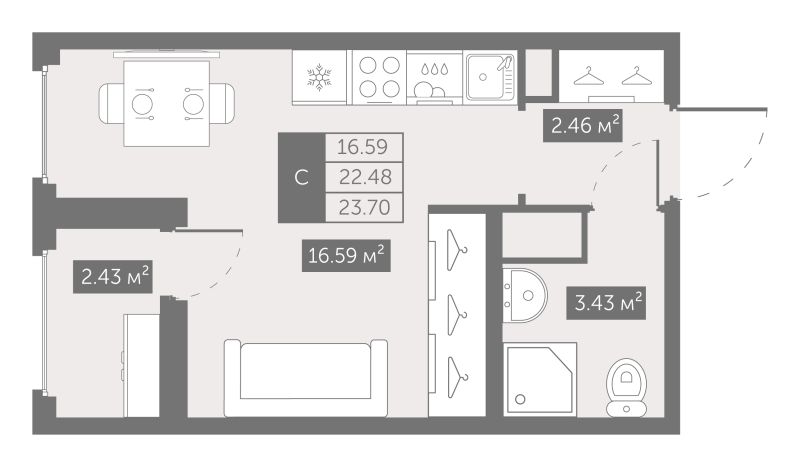 Студия 23,8 м²