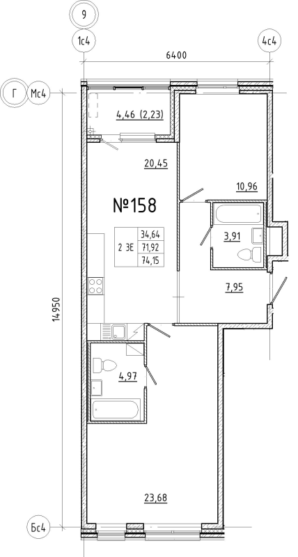 3 ккв (Евро) 74,2 м²