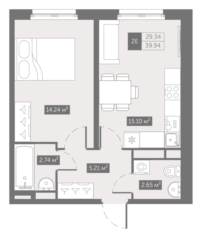 2 ккв (Евро) 39,9 м²