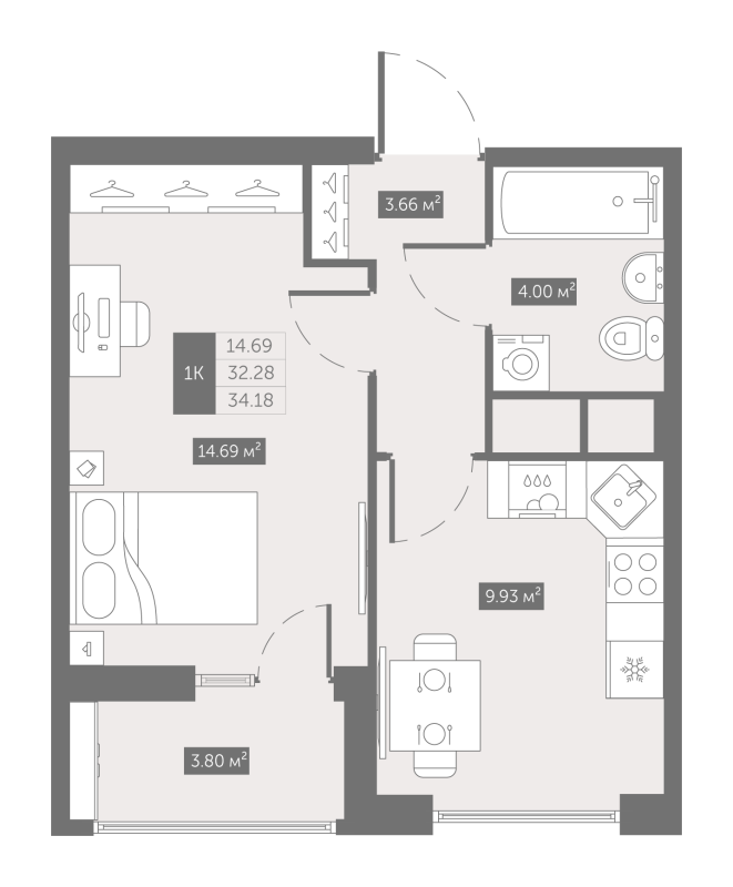 1 ккв 34,2 м²