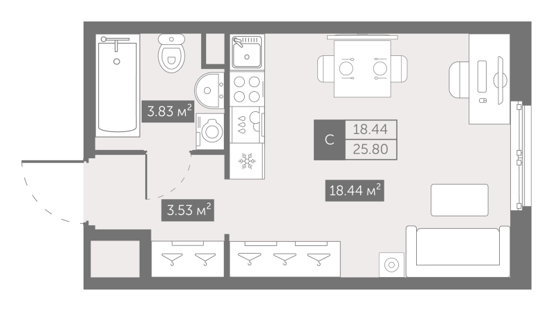 Студия 25,8 м²