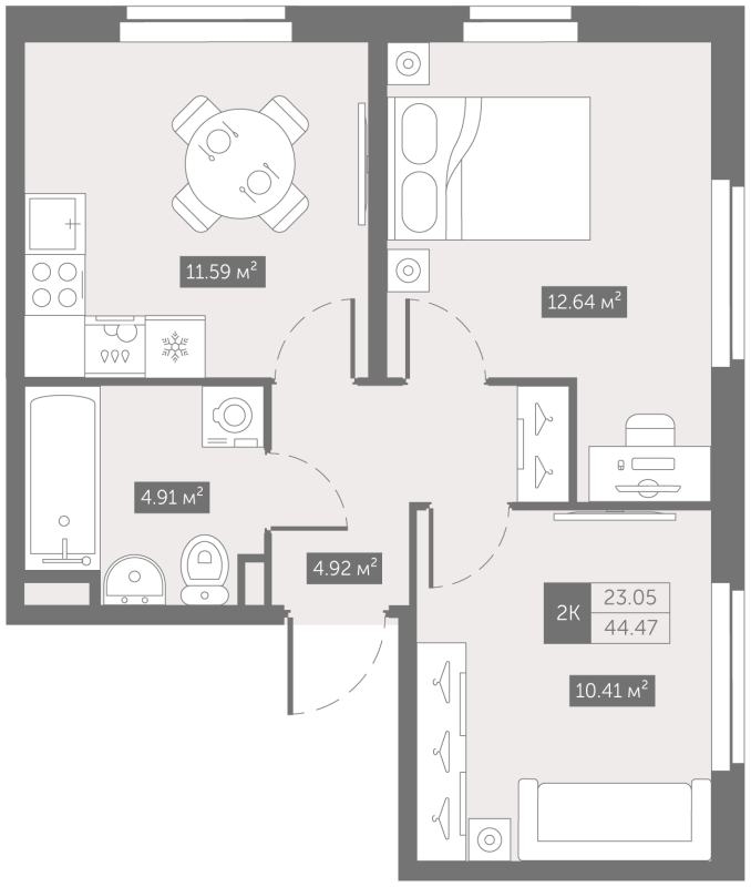 2 ккв 44,5 м²