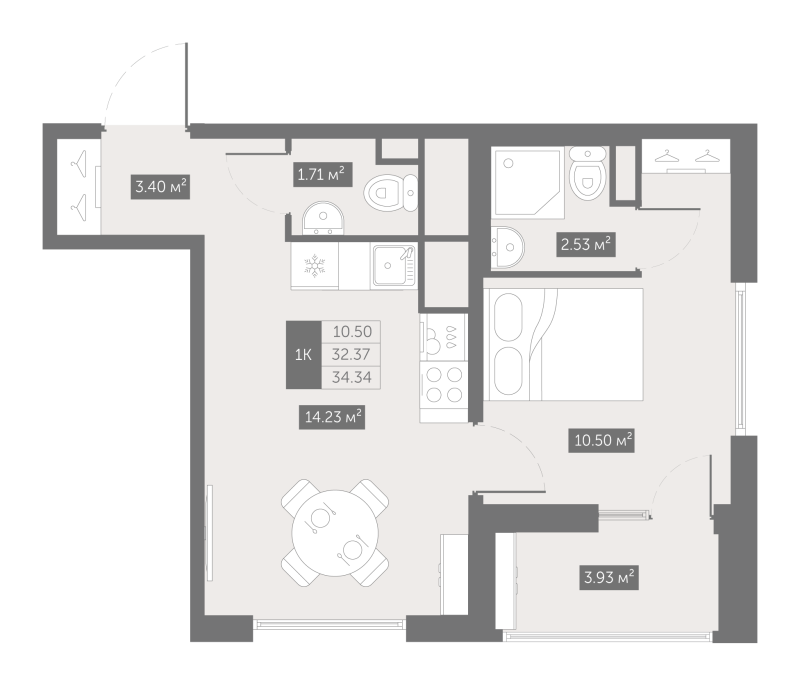 1 ккв 34,6 м²