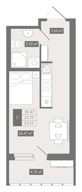 Студия 25,1 м²