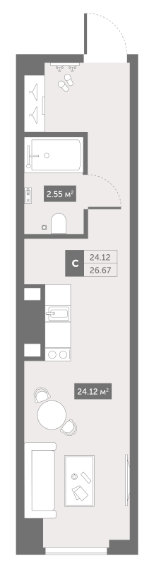 Студия 27,4 м²