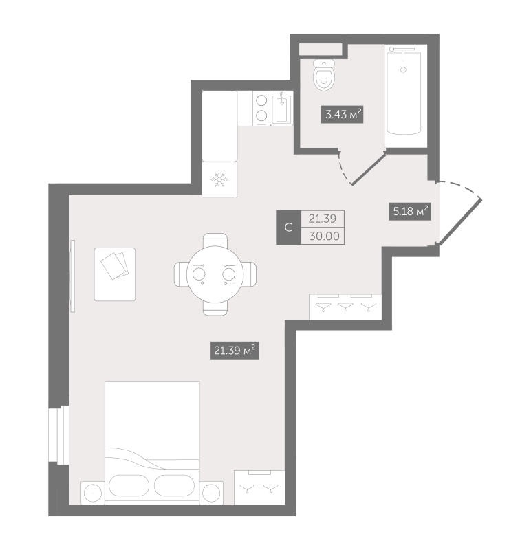 Студия 30,9 м²