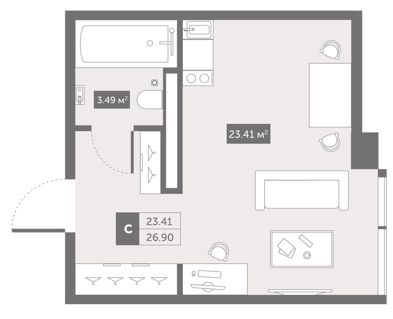 Студия 27,6 м²