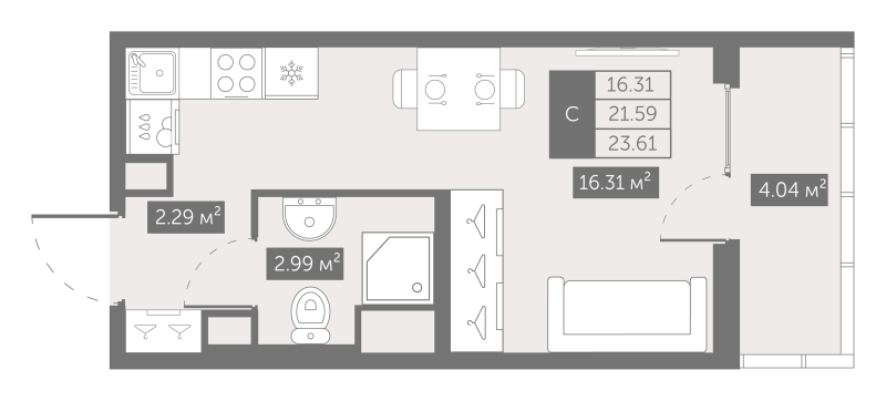 Студия 23,8 м²