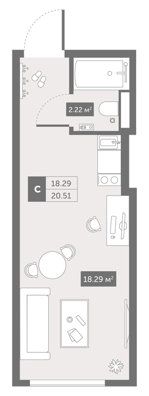 Студия 21,2 м²