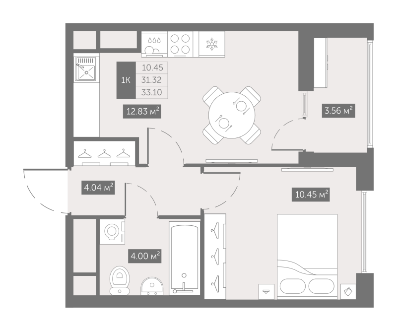 1 ккв 33,8 м²
