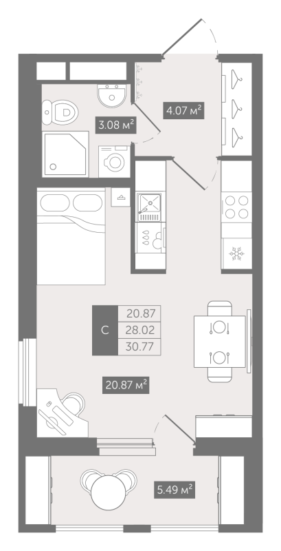 Студия 30,8 м²