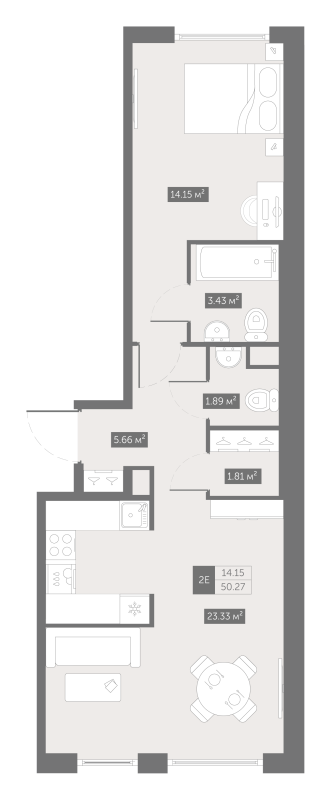 2 ккв (Евро) 50,4 м²