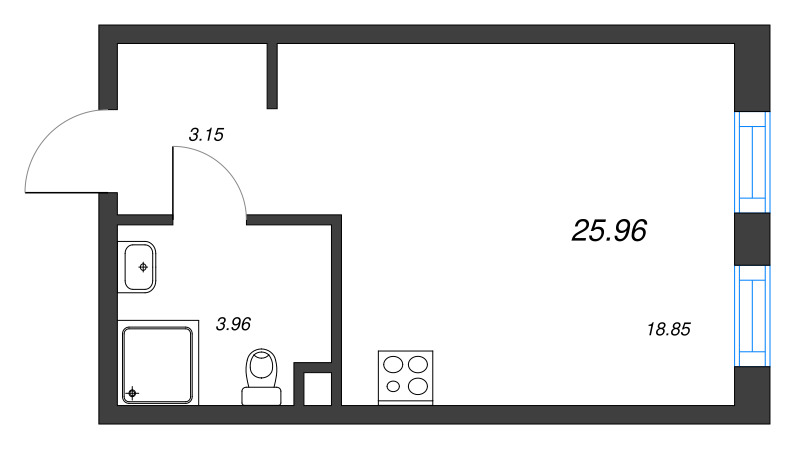 Студия 26,1 м²