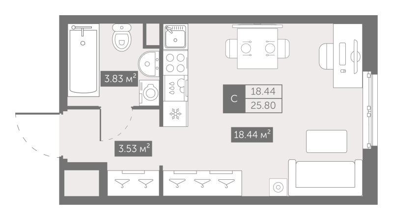 Студия 25,8 м²