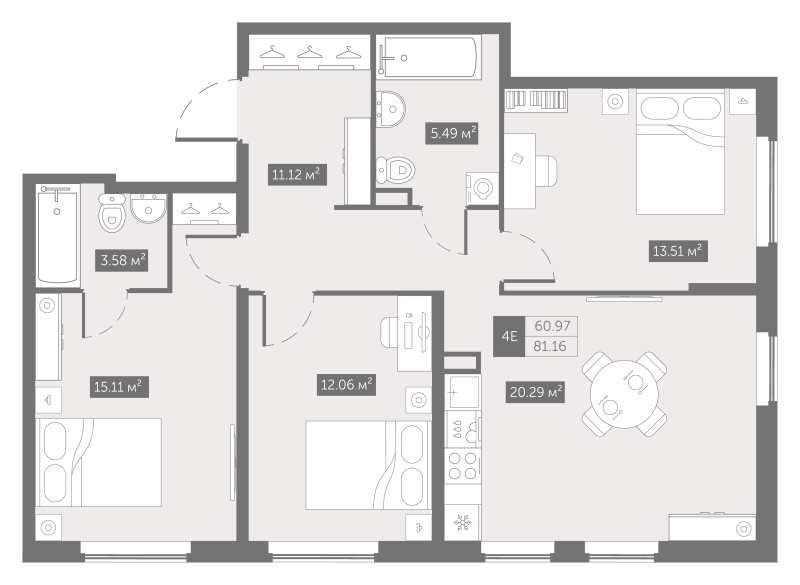 3 ккв 81,2 м²