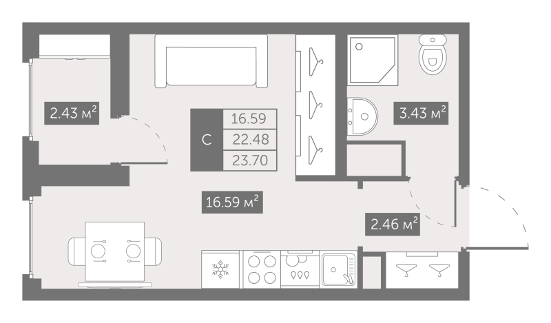 Студия 23,8 м²