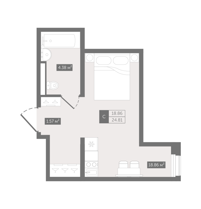Студия 25,5 м²
