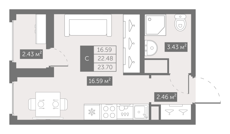 Студия 23,8 м²