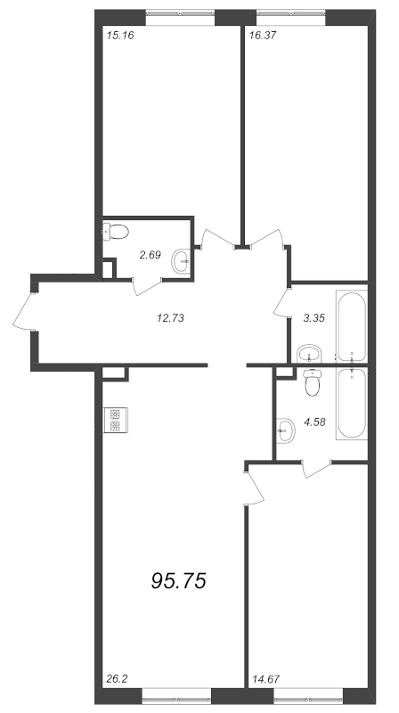 4 ккв (Евро) 95,7 м²