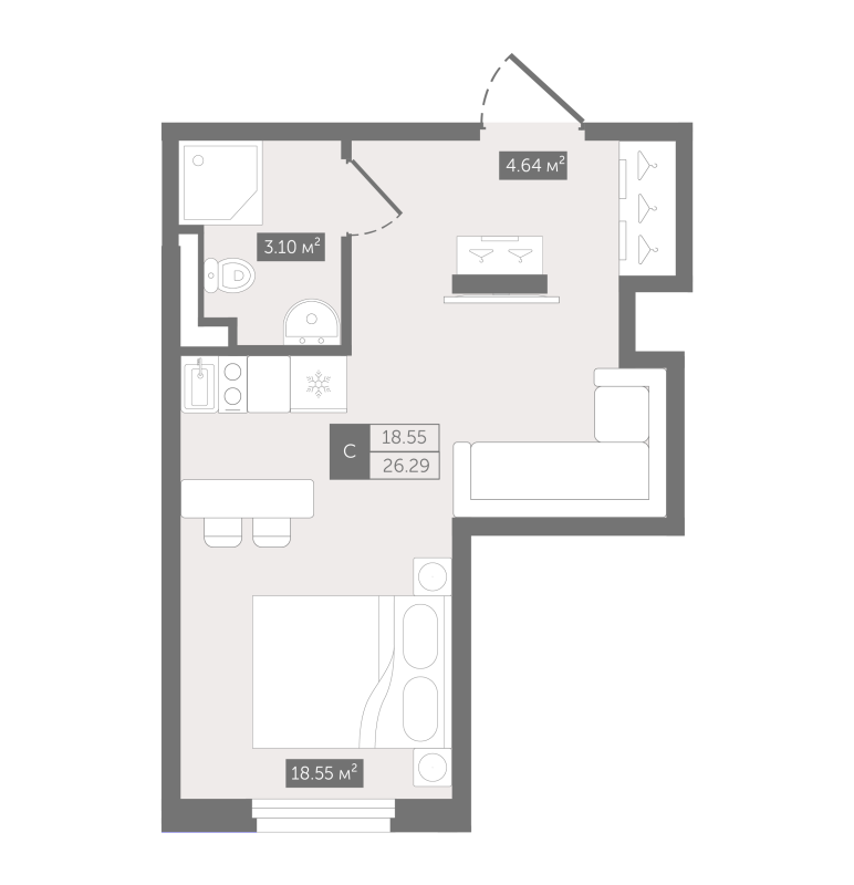 Студия 27 м²
