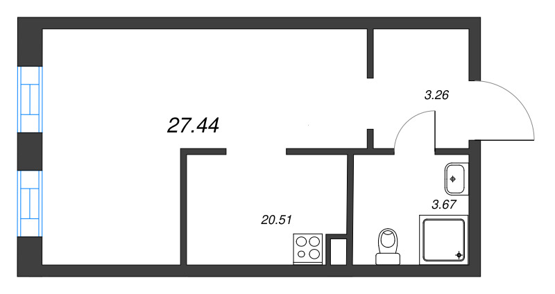 Студия 27,9 м²