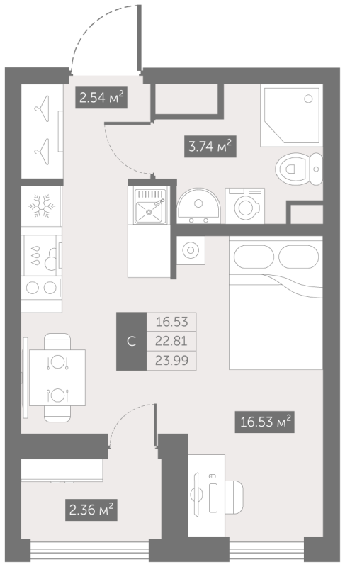 Студия 24 м²