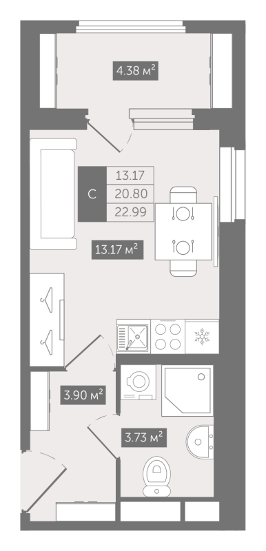 Студия 23 м²
