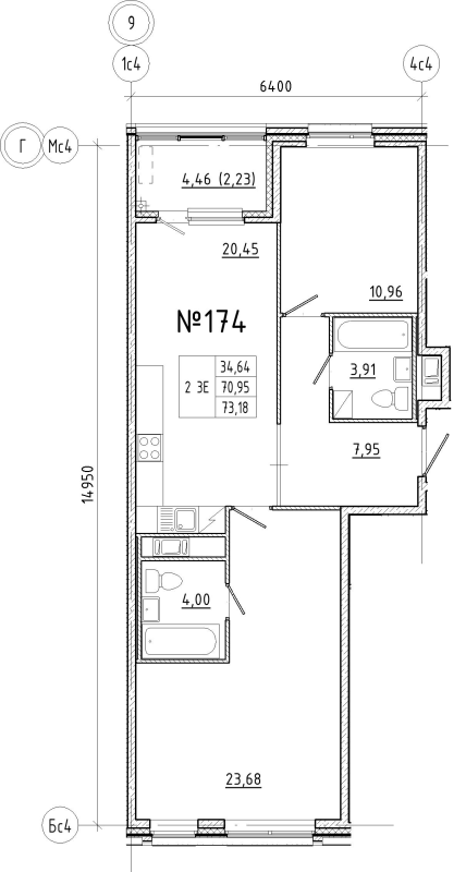3 ккв (Евро) 73,2 м²